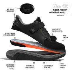 No Hands|Athletic Shoes For Men*XLfeet ANODYNE No. 46 Mens Sport Jogger w/ Heel Assist - Black Grey