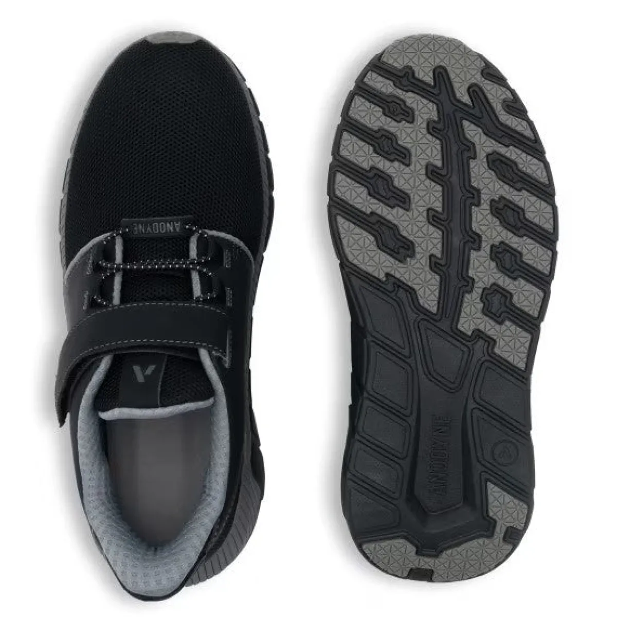 No Hands|Athletic Shoes For Men*XLfeet ANODYNE No. 46 Mens Sport Jogger w/ Heel Assist - Black Grey