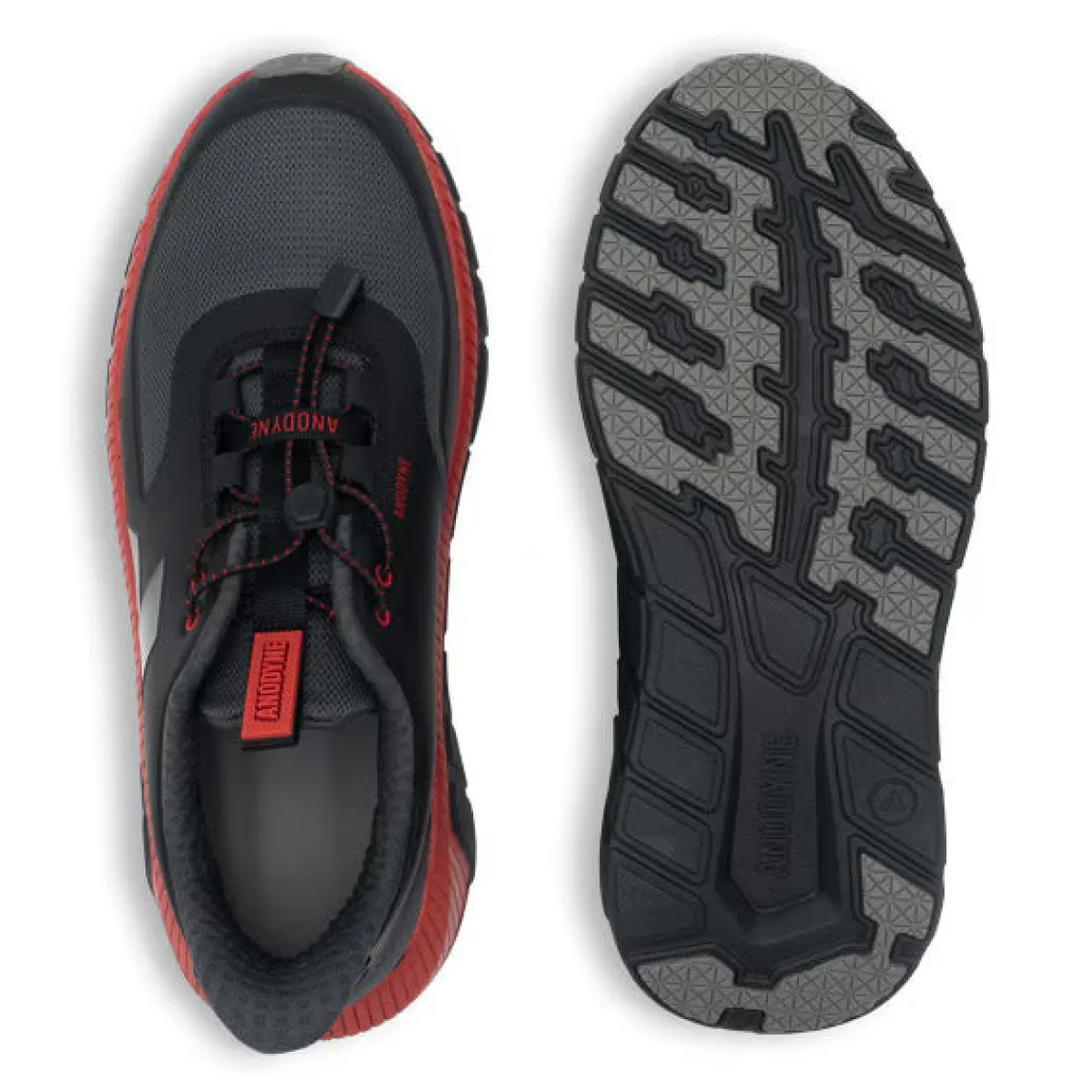 No Hands|Athletic Shoes For Men*XLfeet ANODYNE No. 22 Mens Sport Runner w/ Heel Assist - Black Red