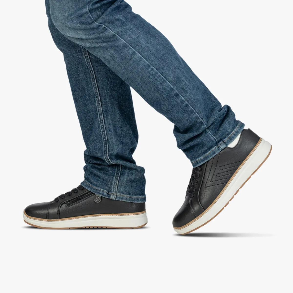 Walking Shoes|Zipper Shoes*XLfeet Inc. BILLY Comfort Luxe Mens Black Leather