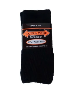 Extra Wide Socks|Over The Calf Socks*XLfeet Inc. Extra Wide Black Tube Socks to 6E - 3 pack
