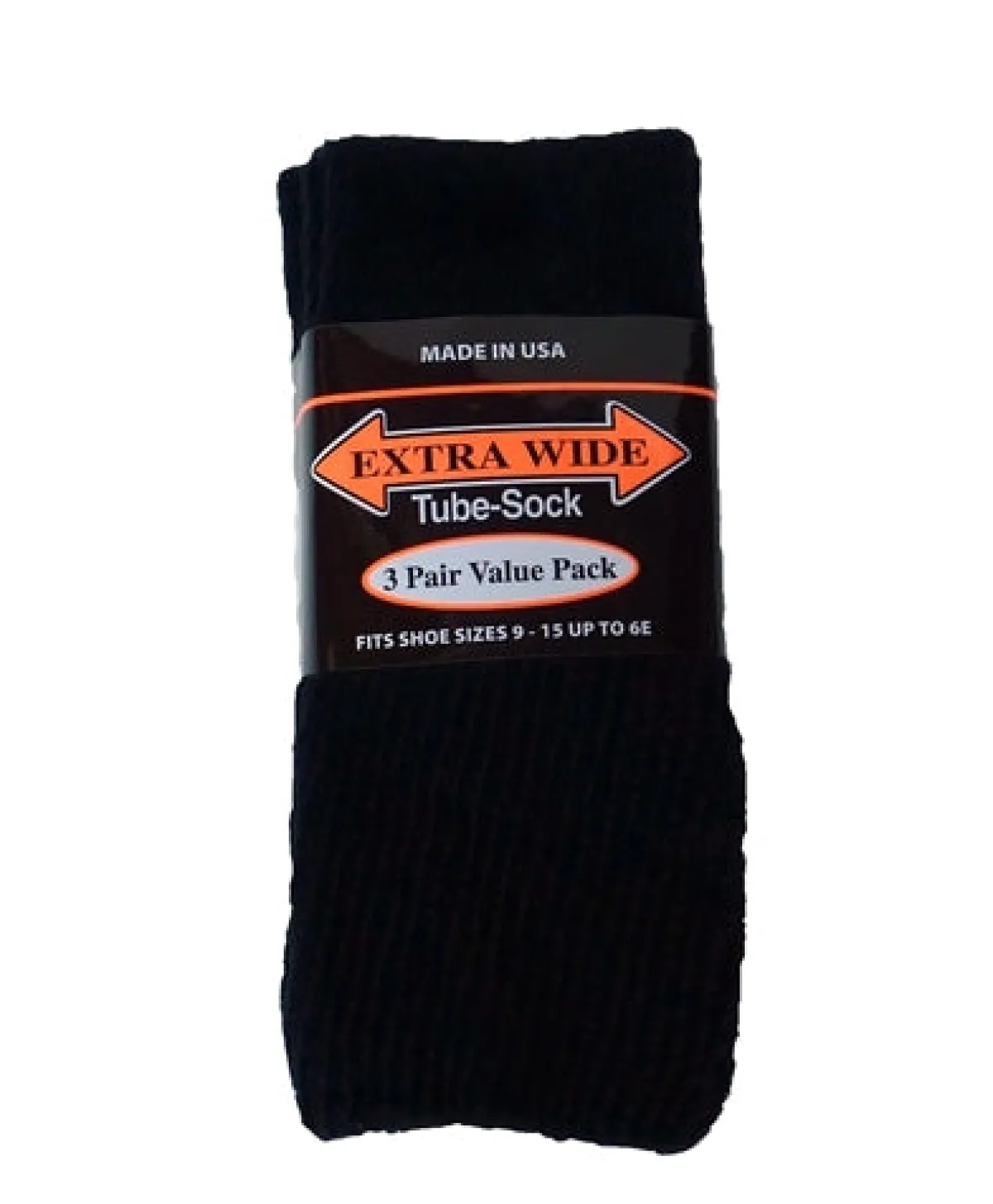 Extra Wide Socks|Over The Calf Socks*XLfeet Inc. Extra Wide Black Tube Socks to 6E - 3 pack