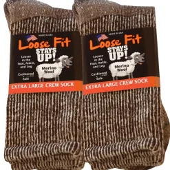 Extra Wide Socks|Crew Socks*XLfeet Loose Fit Marled Merino Wool Crew Socks to 5E - Brown - 2pk