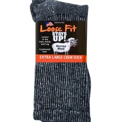 Extra Wide Socks|Crew Socks*XLfeet Inc. Loose Fit Marled Merino Wool Crew Socks to 5E - Navy - 1pr