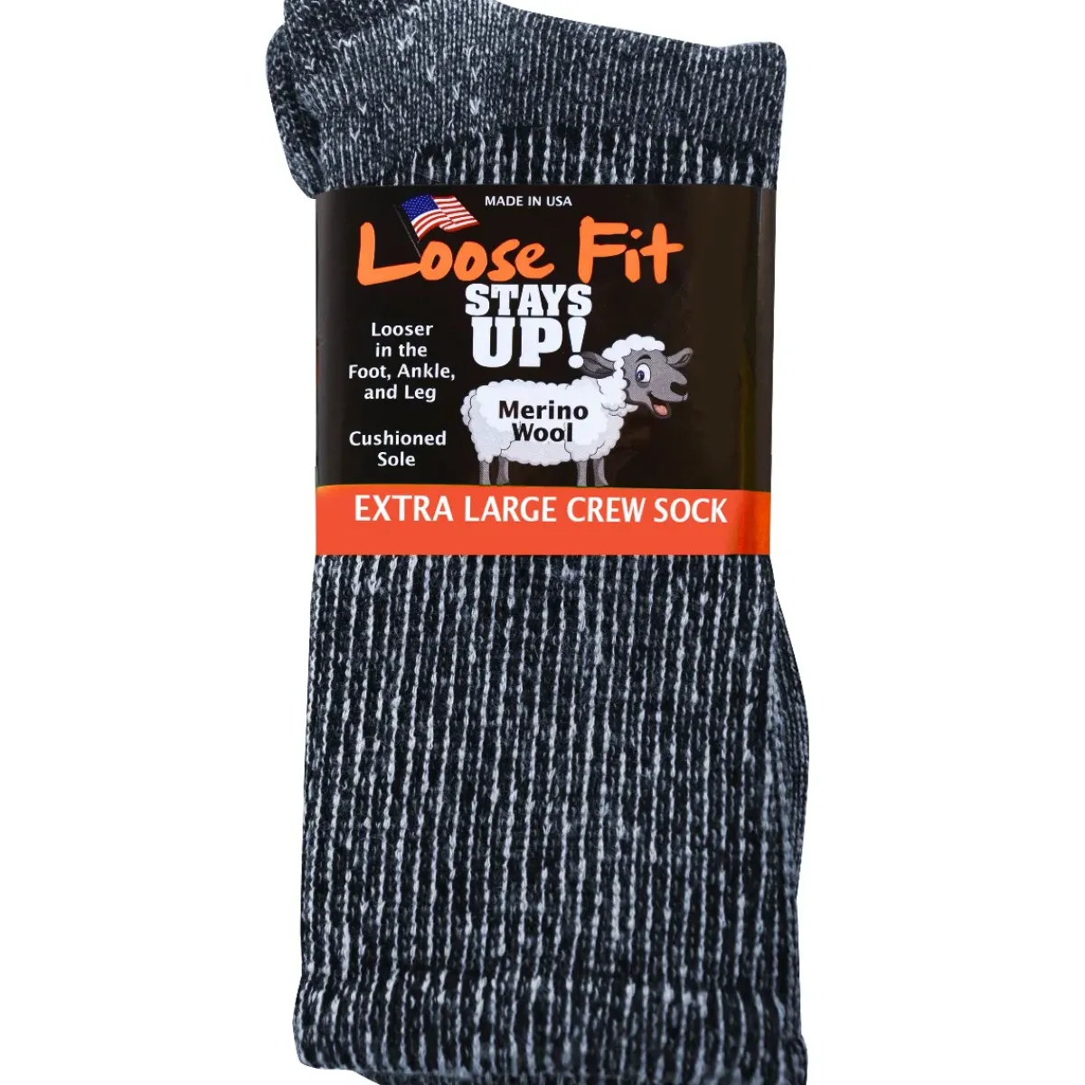 Extra Wide Socks|Crew Socks*XLfeet Inc. Loose Fit Marled Merino Wool Crew Socks to 5E - Navy - 1pr