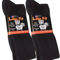 Extra Wide Socks|Crew Socks*XLfeet Loose Fit Solid Merino Wool Crew Socks to EEEEE - Black - 2 pack