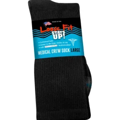 Extra Wide Socks|Crew Socks*XLfeet Inc. Loose Fit Stays Up! Black Medical Crew Socks to EEEEE - Single Pair