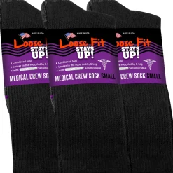 Extra Wide Socks|Crew Socks*XLfeet Inc. Loose Fit Stays Up! Black Medical Crew Socks to EEEEE - 3pack