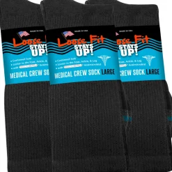 Extra Wide Socks|Crew Socks*XLfeet Inc. Loose Fit Stays Up! Black Medical Crew Socks to EEEEE - 3pack