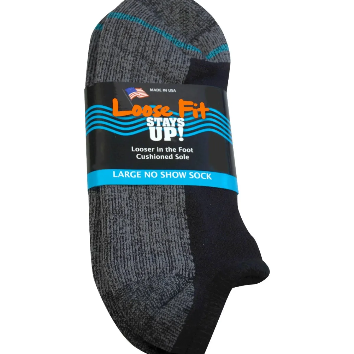 Extra Wide Socks|No Show Socks*XLfeet Loose Fit Stays Up! Black No Show Socks - Single Pair