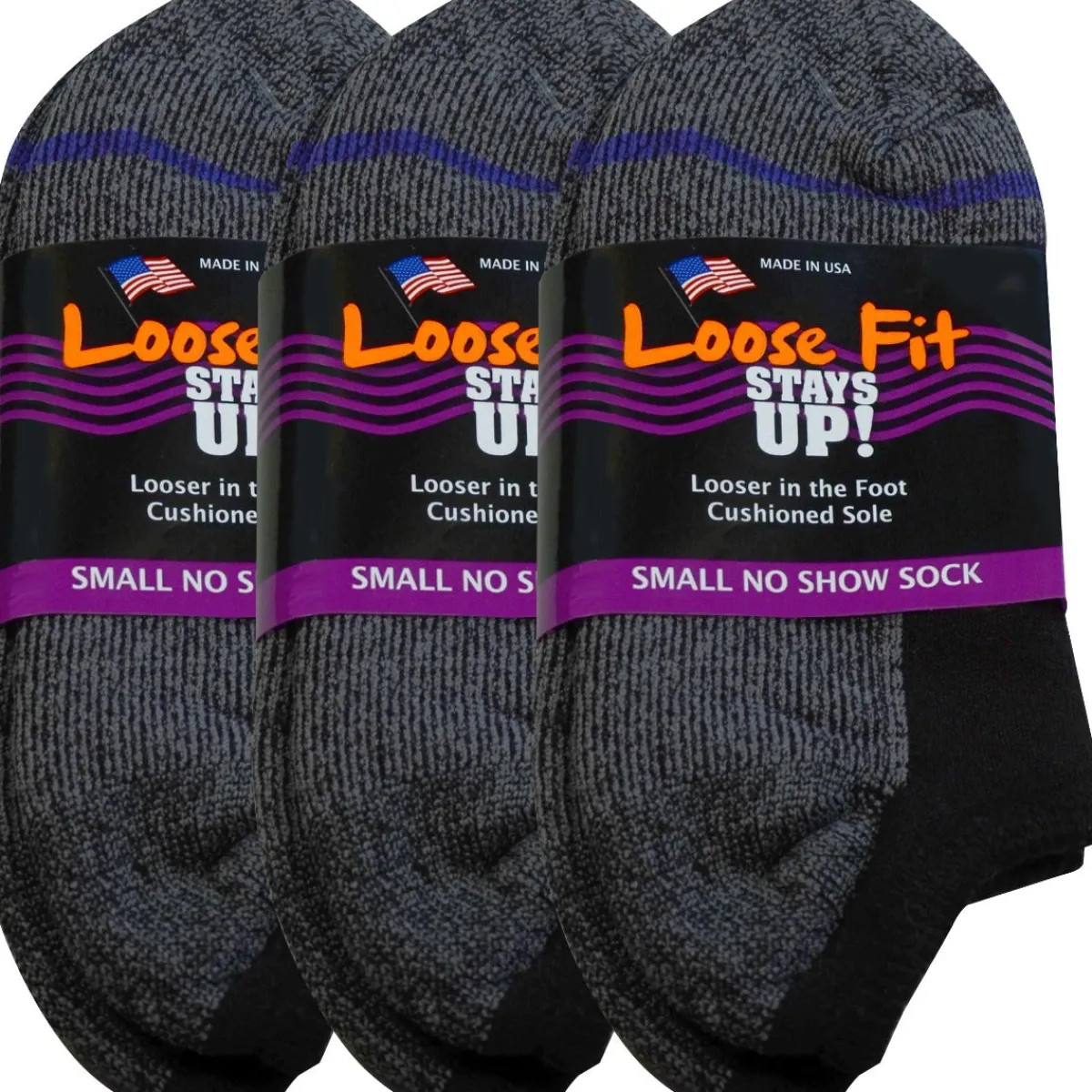 No Show Socks|Postal Approved Socks*XLfeet Inc. Loose Fit Stays Up! Black No Show Socks - 3pack