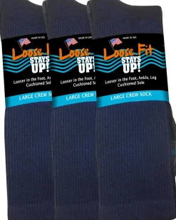 Extra Wide Socks|Crew Socks*XLfeet Inc. Loose Fit Stays Up! Navy Crew Socks to EEEEE - 3pack