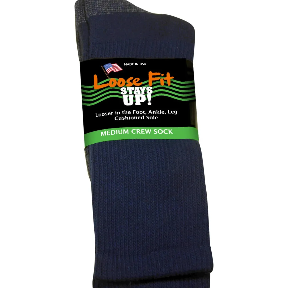 Extra Wide Socks|Crew Socks*XLfeet Inc. Loose Fit Stays Up! Navy Crew Socks to EEEEE - Single Pair