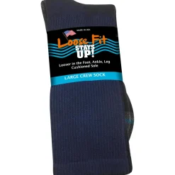 Extra Wide Socks|Crew Socks*XLfeet Inc. Loose Fit Stays Up! Navy Crew Socks to EEEEE - Single Pair
