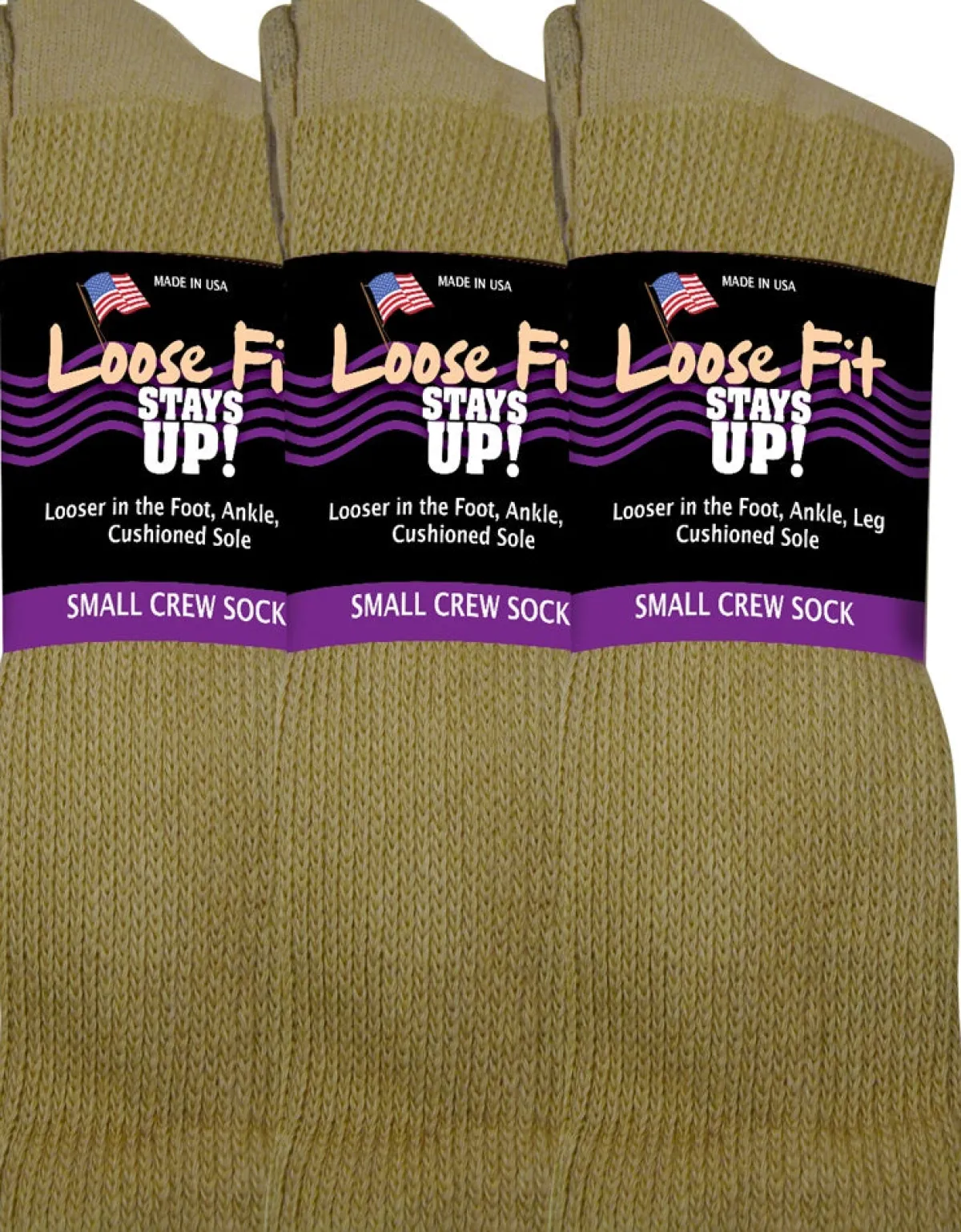 Extra Wide Socks|Crew Socks*XLfeet Inc. Loose Fit Stays Up! Tan Crew Socks to EEEEE - 3pack