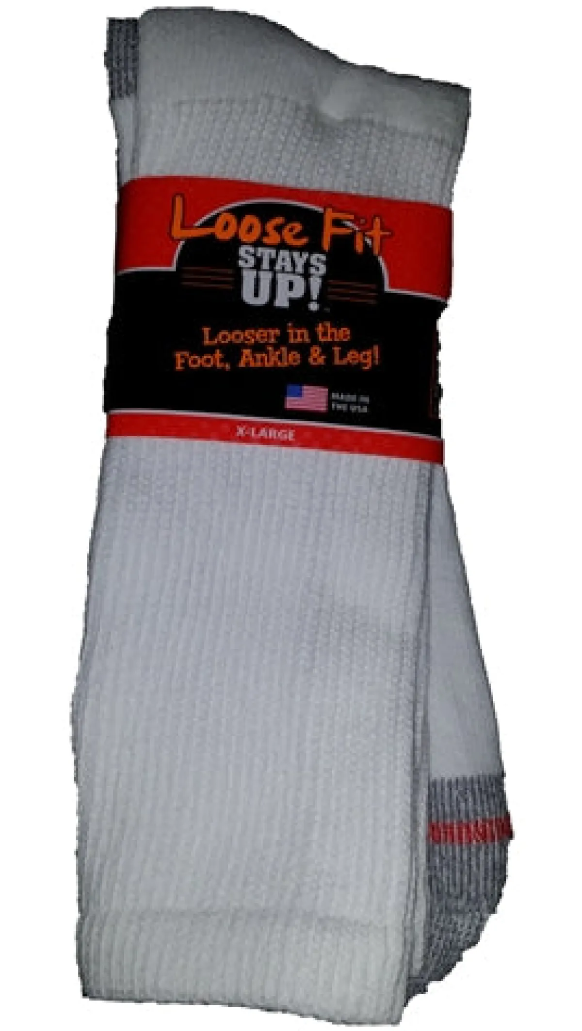Extra Wide Socks|Crew Socks*XLfeet Inc. Loose Fit Stays Up! White Crew Socks to EEEEE - Single Pair