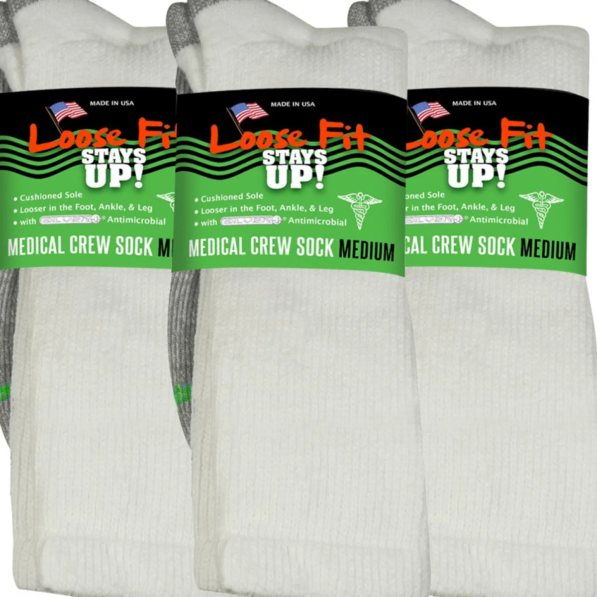Extra Wide Socks|Crew Socks*XLfeet Inc. Loose Fit Stays Up! White Medical Crew Socks to EEEEE - 3pack