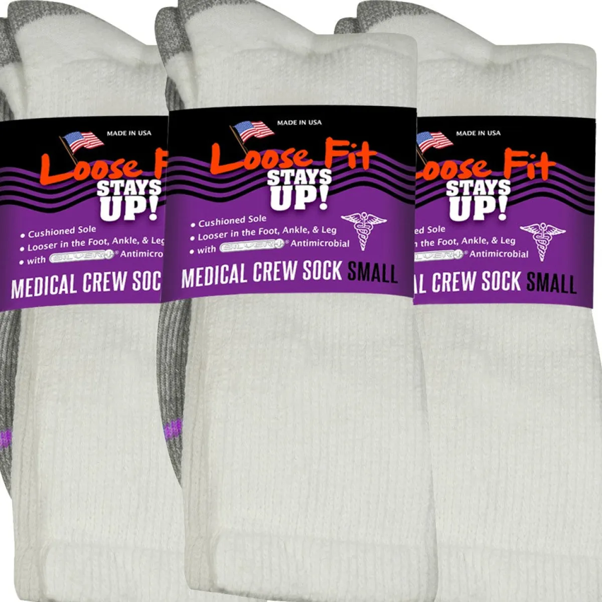 Extra Wide Socks|Crew Socks*XLfeet Inc. Loose Fit Stays Up! White Medical Crew Socks to EEEEE - 3pack