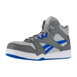 Work Shoes For Men*XLfeet Reebok BB4500 Work RB4135 - Mens High Top Work Sneaker - Grey/Cobalt Blue